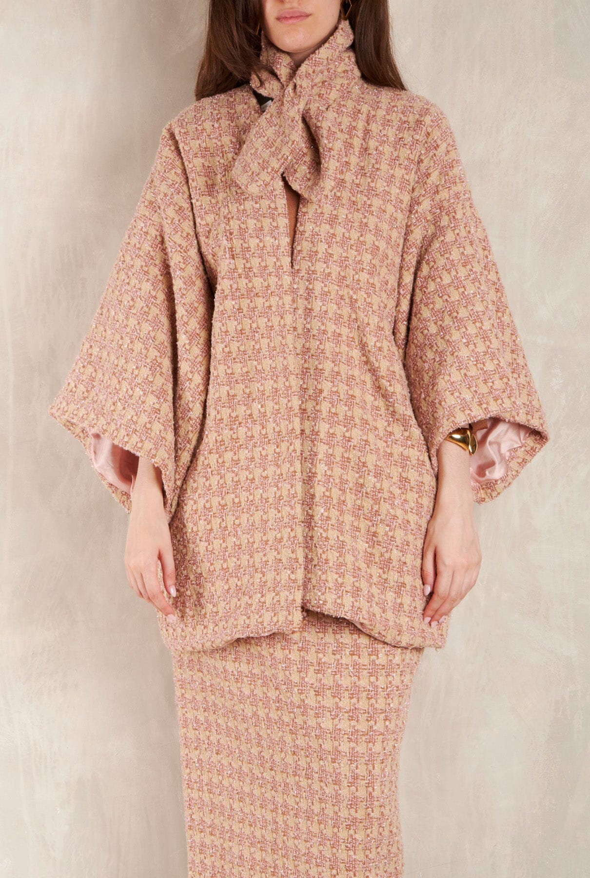 Abrigo Cuadrado Greta Tweed Rosa