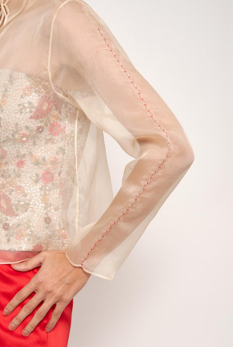 Blusa organza bordado rojo