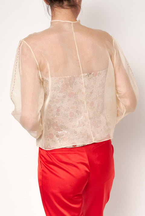 Blusa organza bordado rojo