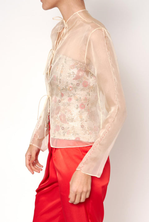 Blusa organza bordado rojo