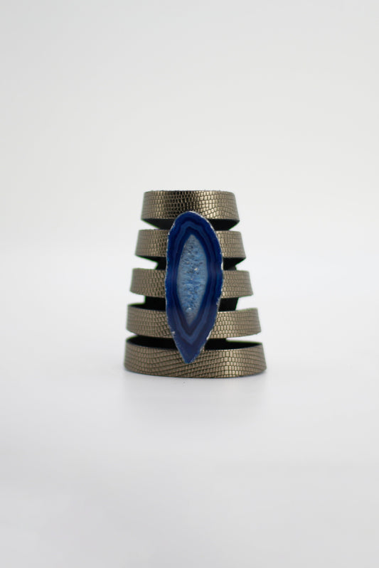 Brazalete Sol Grabado Plomo - Ágata Azul