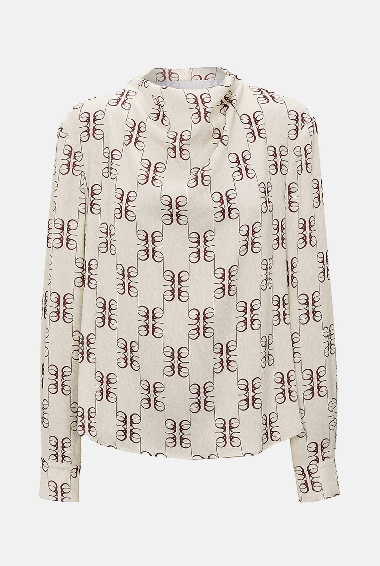 Camisa drapeada cuello perkins saten estampada beige