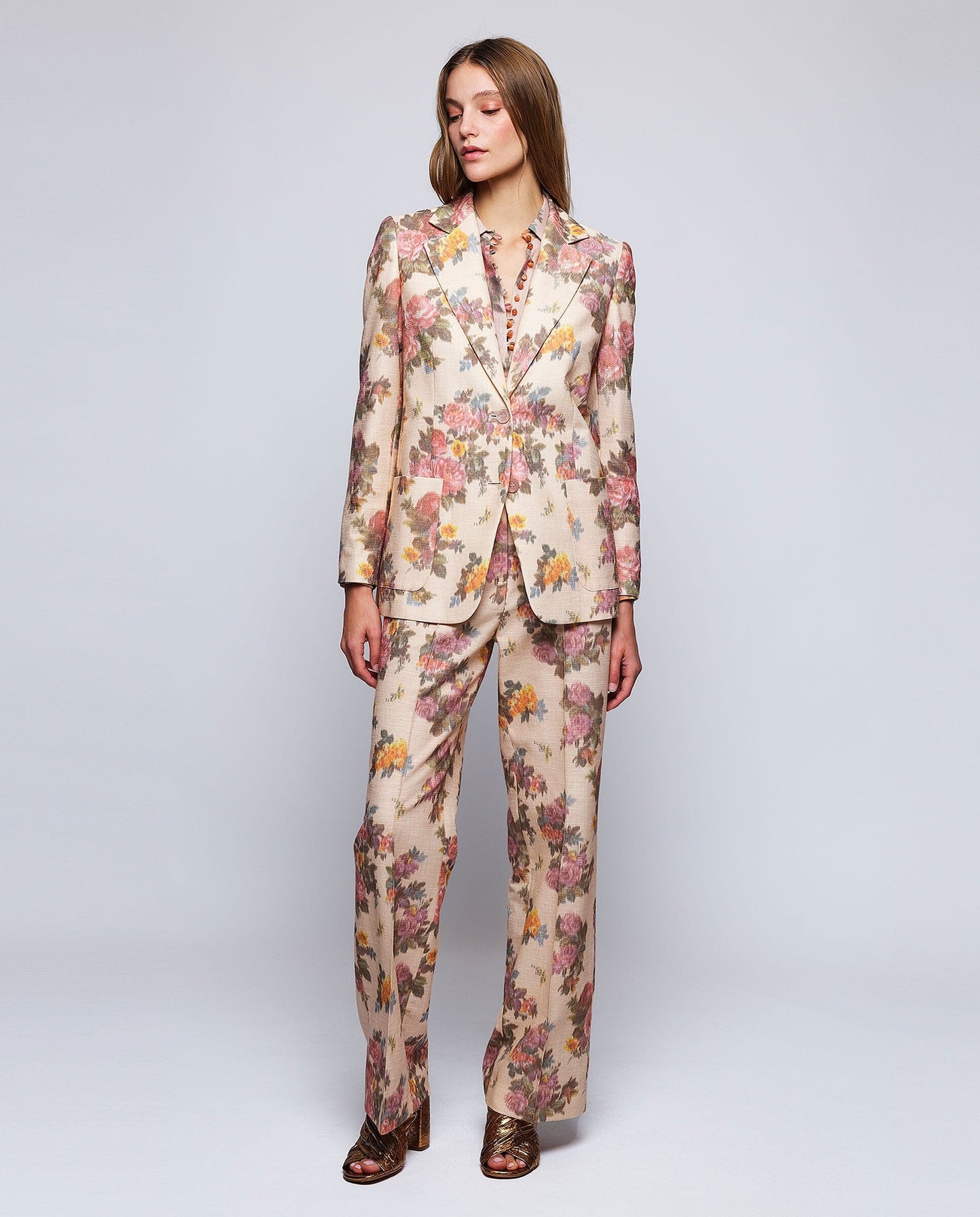 Chaqueta de algodón estampado floral naranja