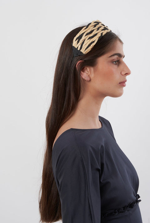 Diadema trenzada paja natural bicolor