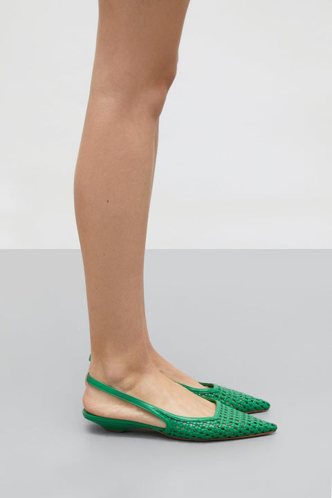 Harper Slingback Flats in Green Woven Leather