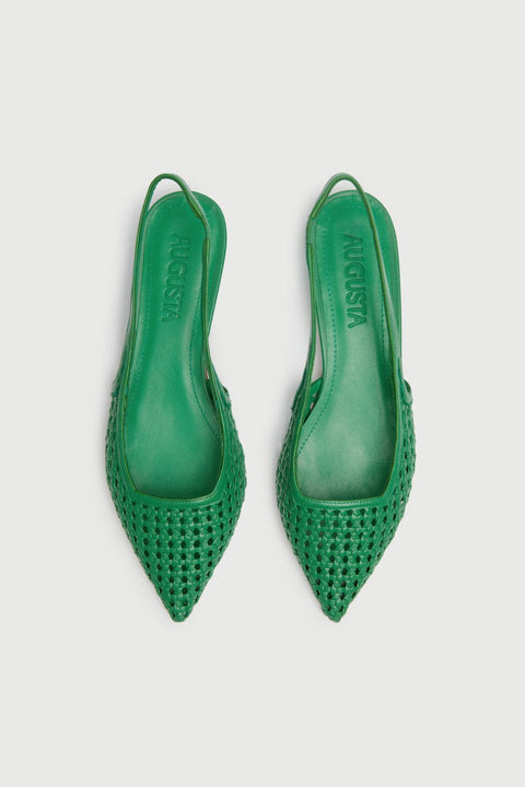Harper Slingback Flats in Green Woven Leather
