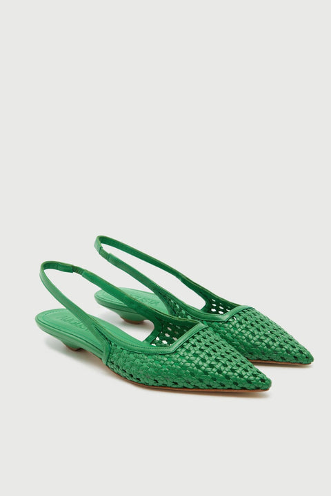 Harper Slingback Flats in Green Woven Leather