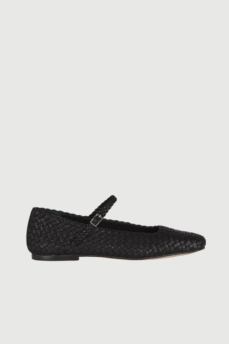Julieta Mary Janes in Black Braided Leather