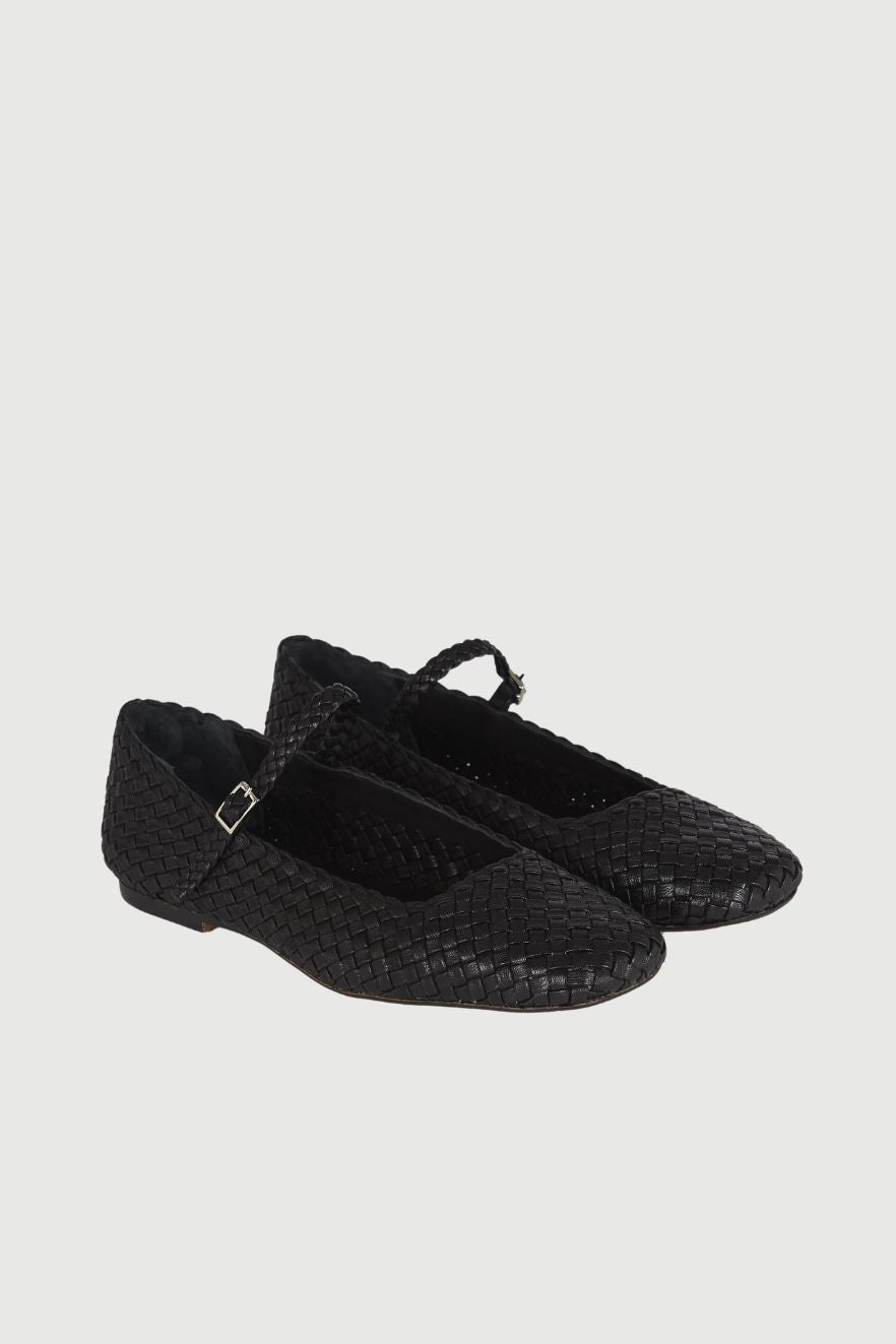 Julieta Mary Janes in Black Braided Leather