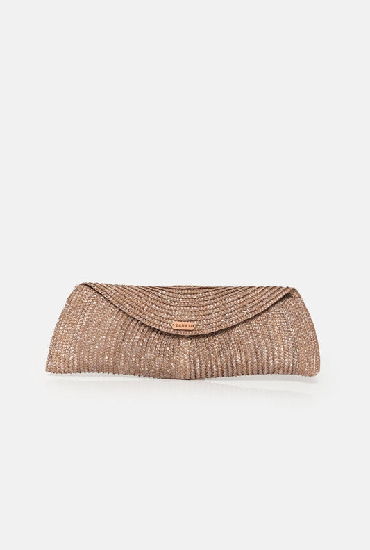 Leaf straw bag bronze taupe