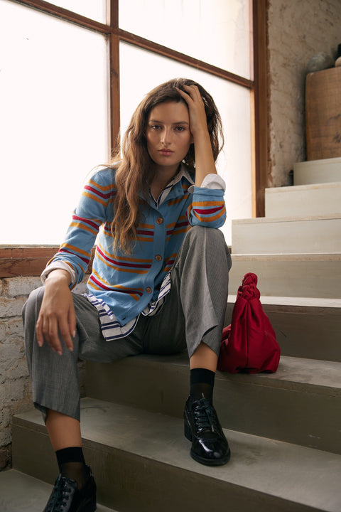 LIonel striped Cardigan - Sky Blue