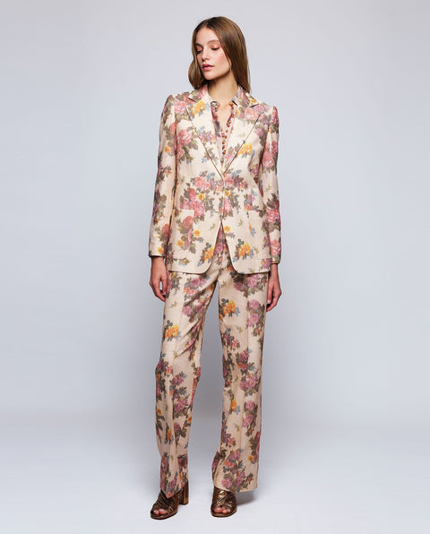 Pantalón de algodón estampado floral naranja