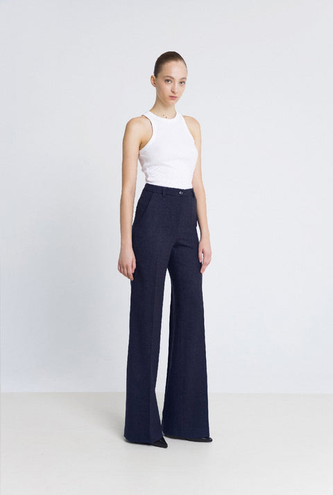 Pantalón flare lana azul