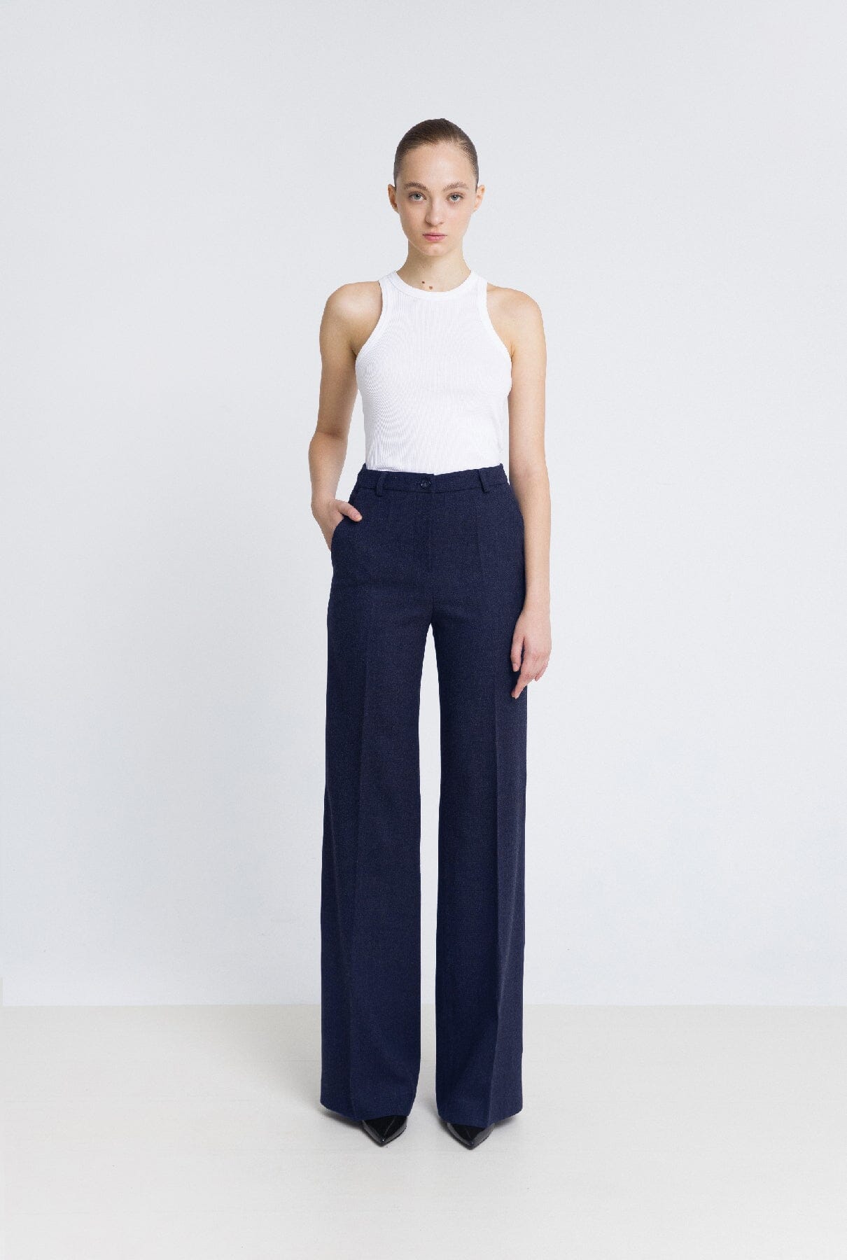 Pantalón flare lana azul