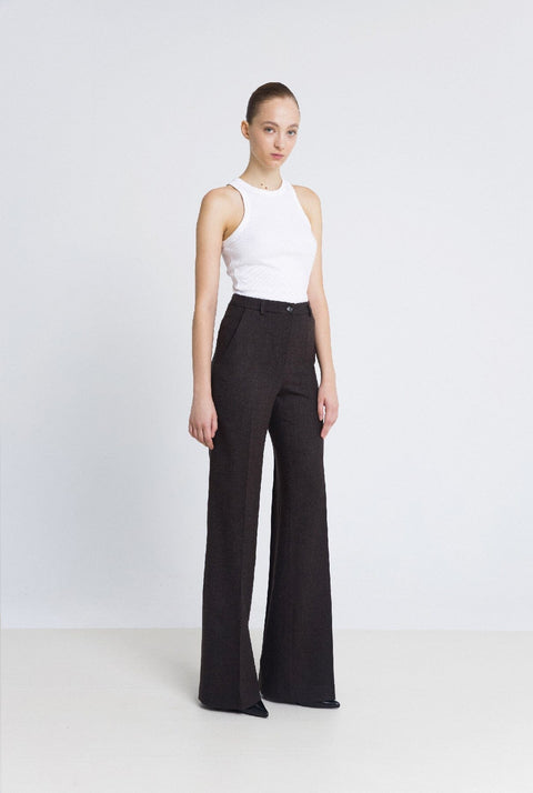 Pantalón flare lana marrón chocolate