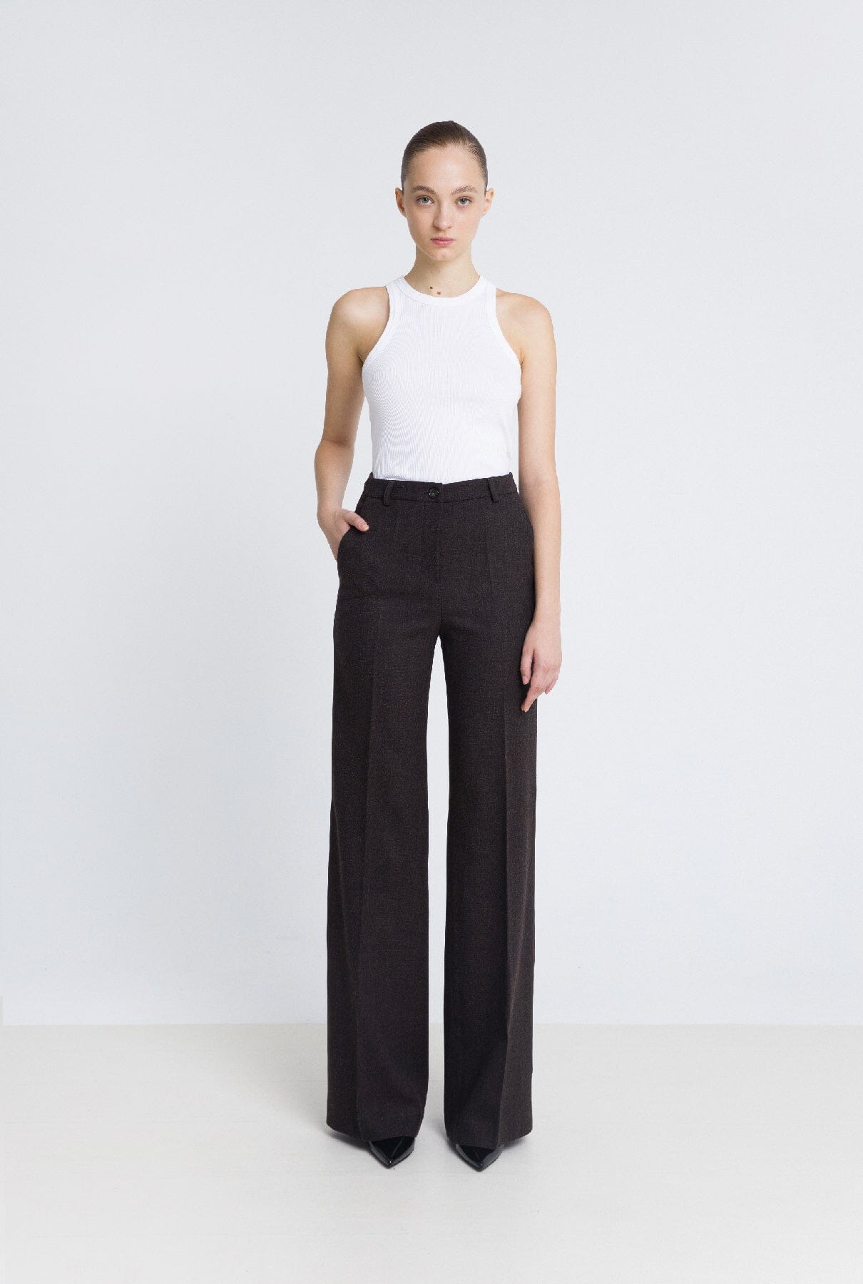 Pantalón flare lana marrón chocolate