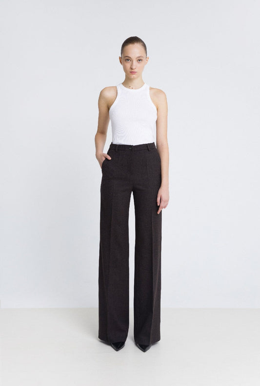 Pantalón flare lana marrón chocolate