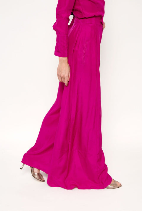 Pantalón palazzo de seda fucsia