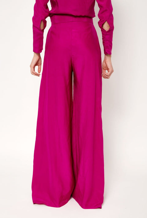 Pantalón palazzo de seda fucsia