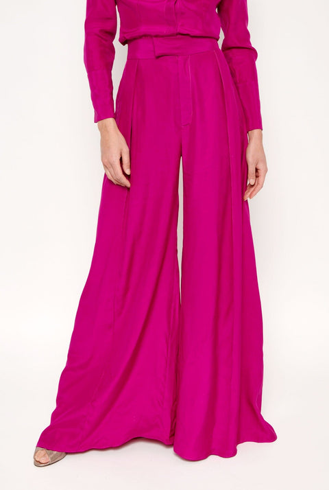 Pantalón palazzo de seda fucsia