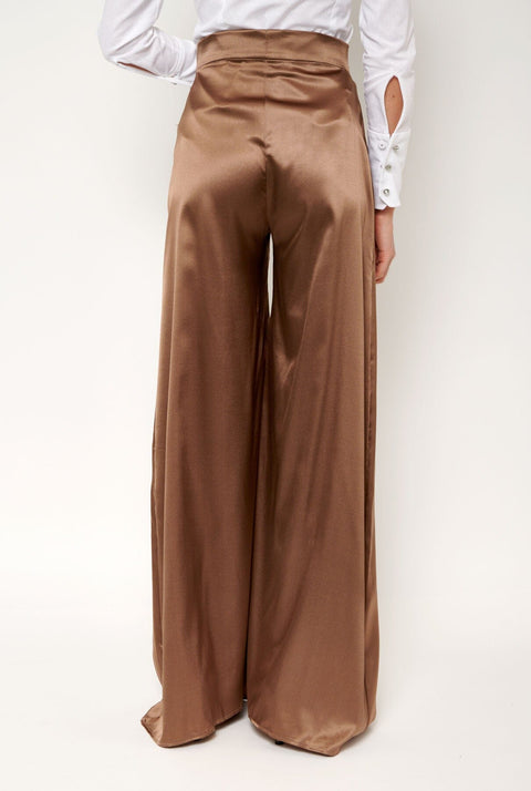Pantalón palazzo de seda marrón