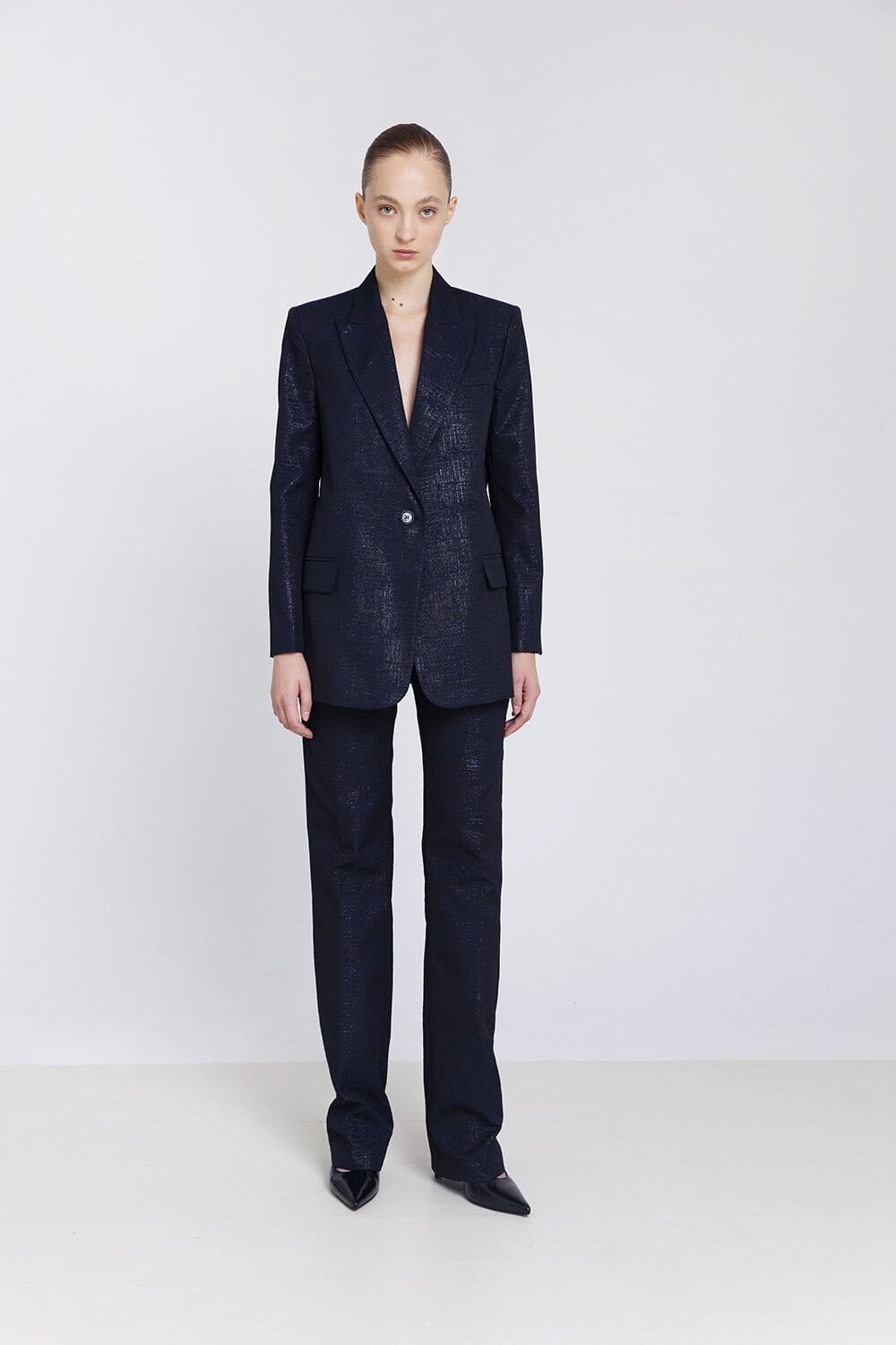 Pantalón recto jacquard azul marino