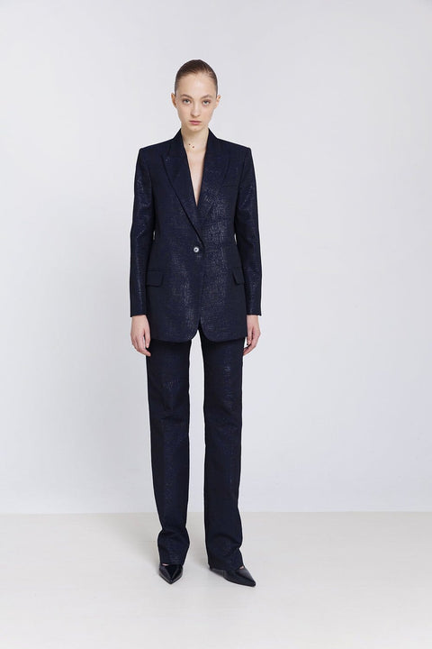 Pantalón recto jacquard azul marino