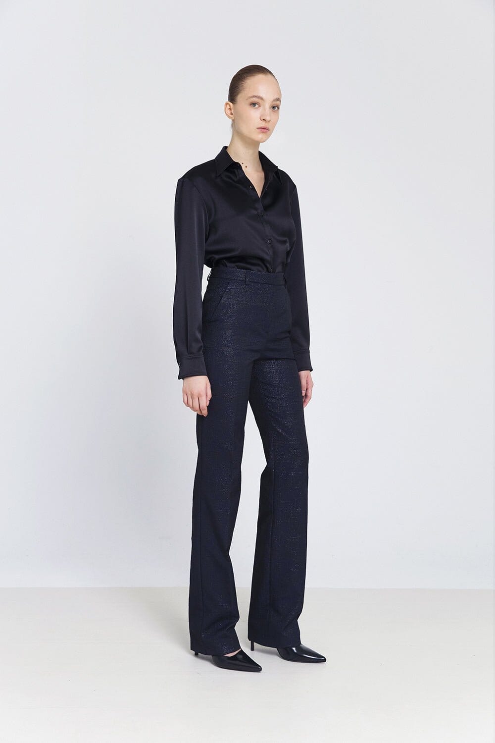 Pantalón recto jacquard azul marino