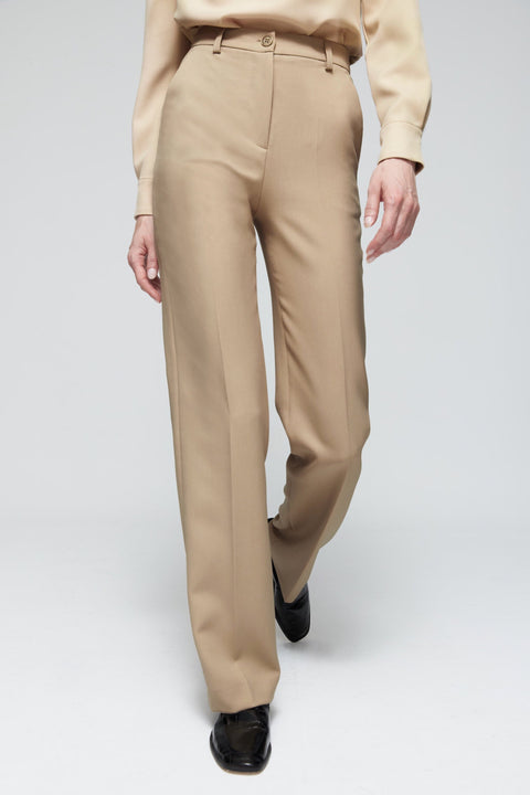 Pantalón recto de lana beige