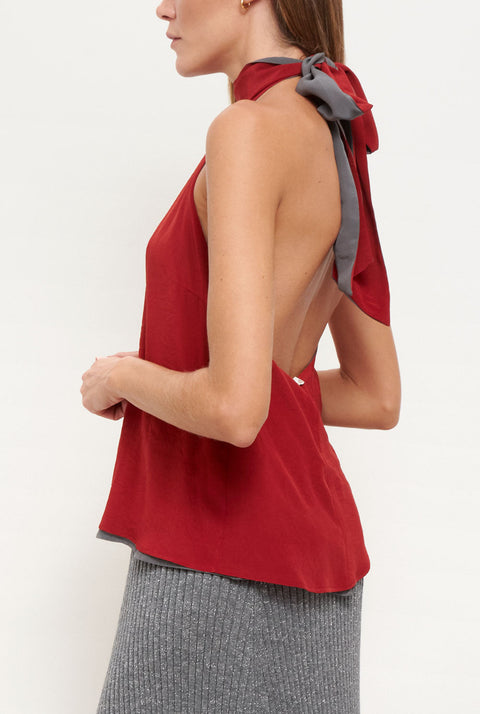 Halter Reversible Grey/Red Top Natural Dye - Pre Order