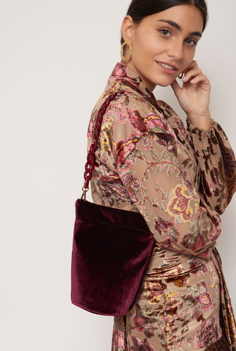 The Mini Cube Bag velvet burgundy