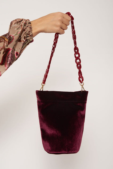 The Mini Cube Bag velvet burgundy