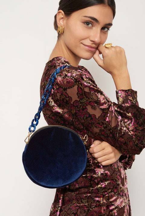The Mini Round Bag Velvet Blue