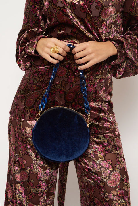 The Mini Round Bag Velvet Blue