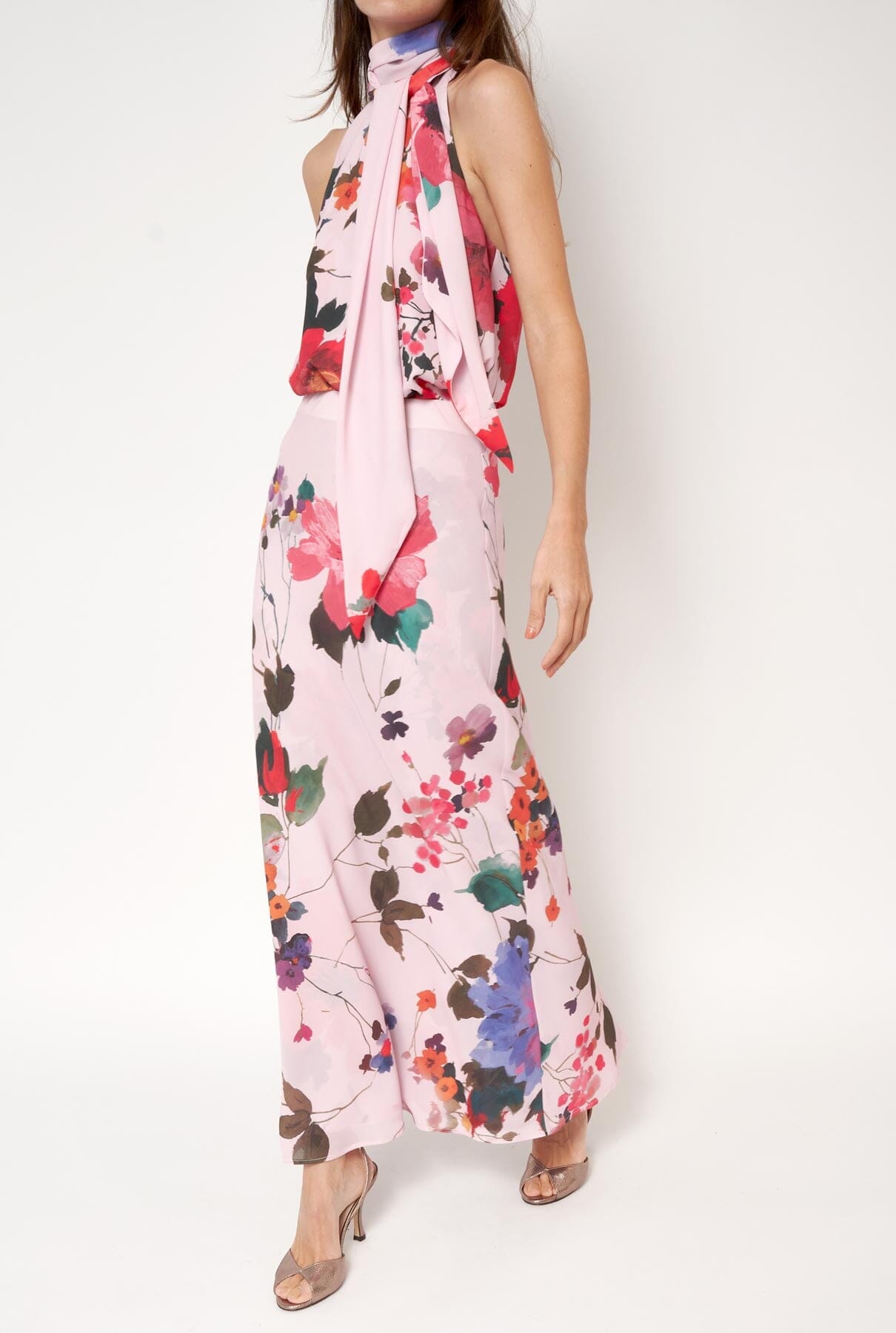 Top Halter con Lazada Flores Acuareladas