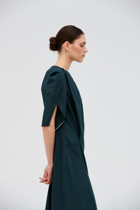 Vestido al bies turquesa de seda y lino