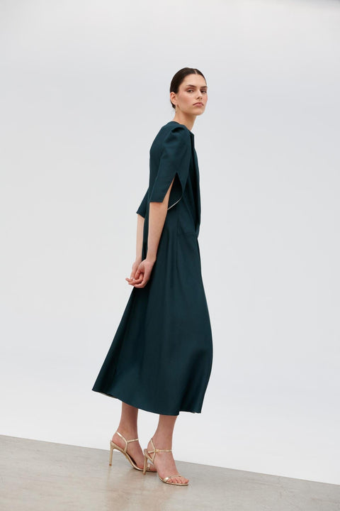 Vestido al bies turquesa de seda y lino