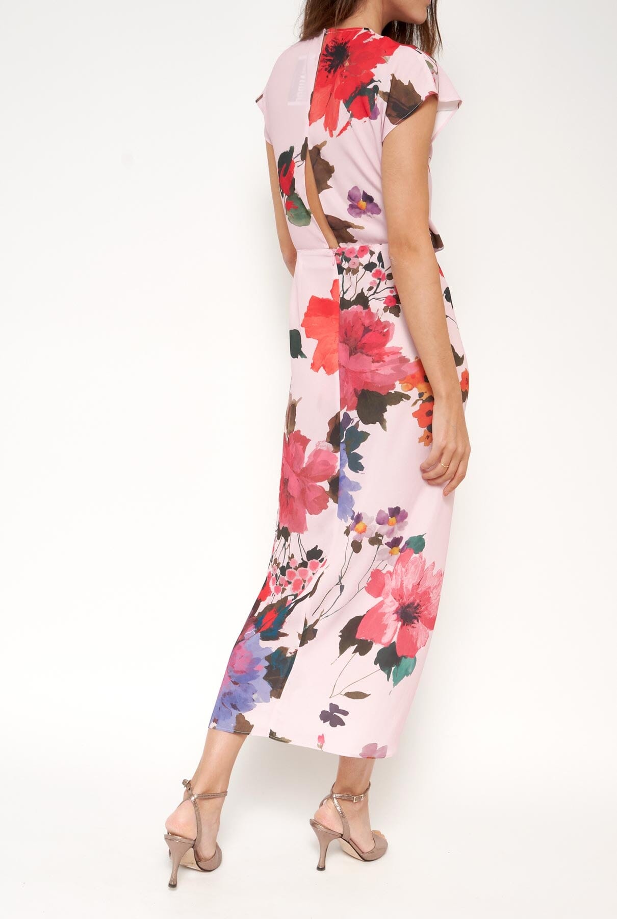 Vestido con falda nudo flores acuareladas