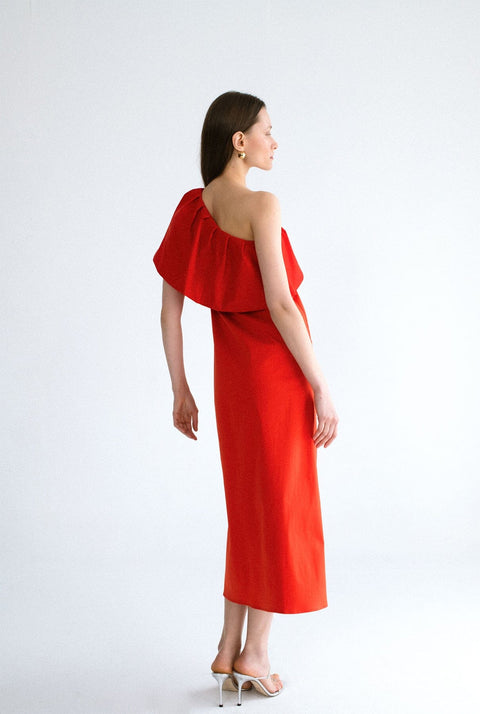 Vestido con volante - rojo