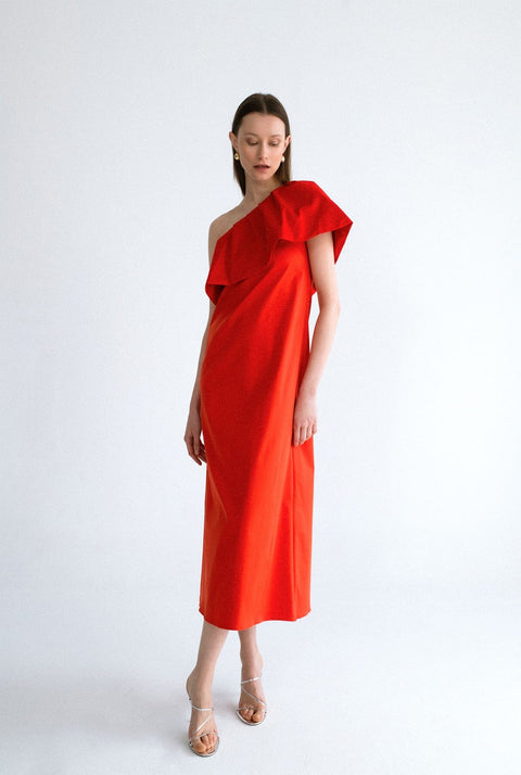 Vestido con volante - rojo