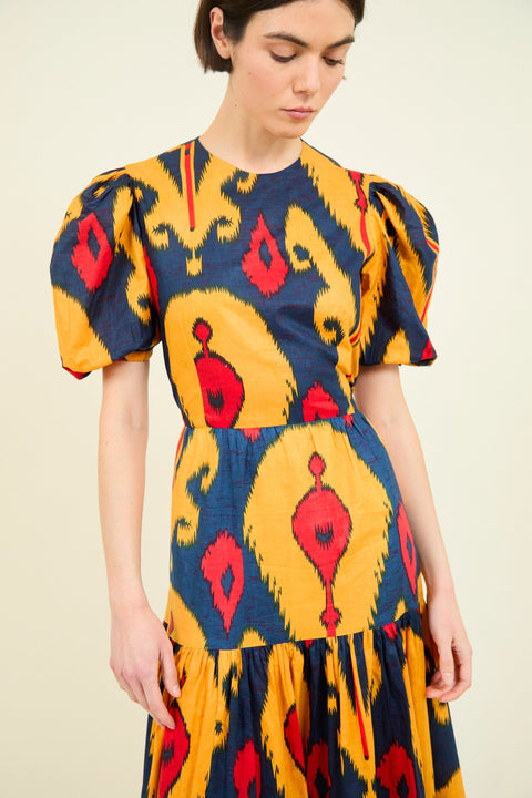 VESTIDO GABRIELLA IKAT NARANJA