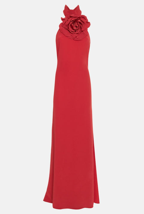 Vestido halter con flor rojo