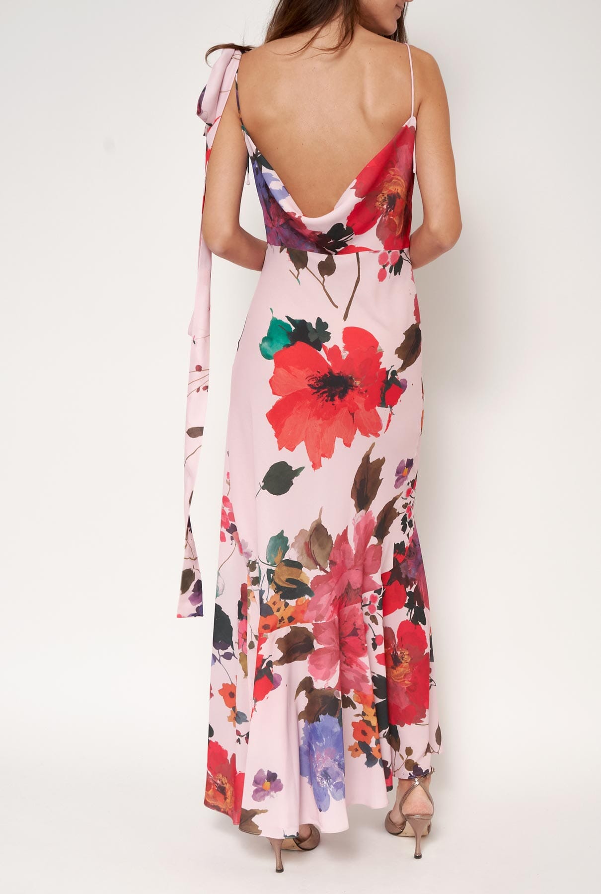 Vestido lencero asimétrico flores acuareladas