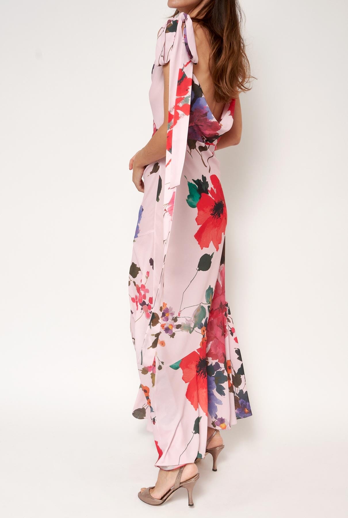 Vestido lencero asimétrico flores acuareladas