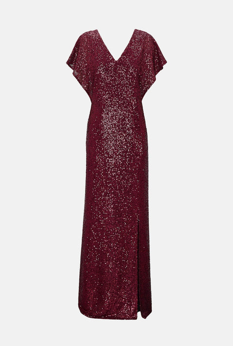 Vestido lentejuelas doble capa burdeos