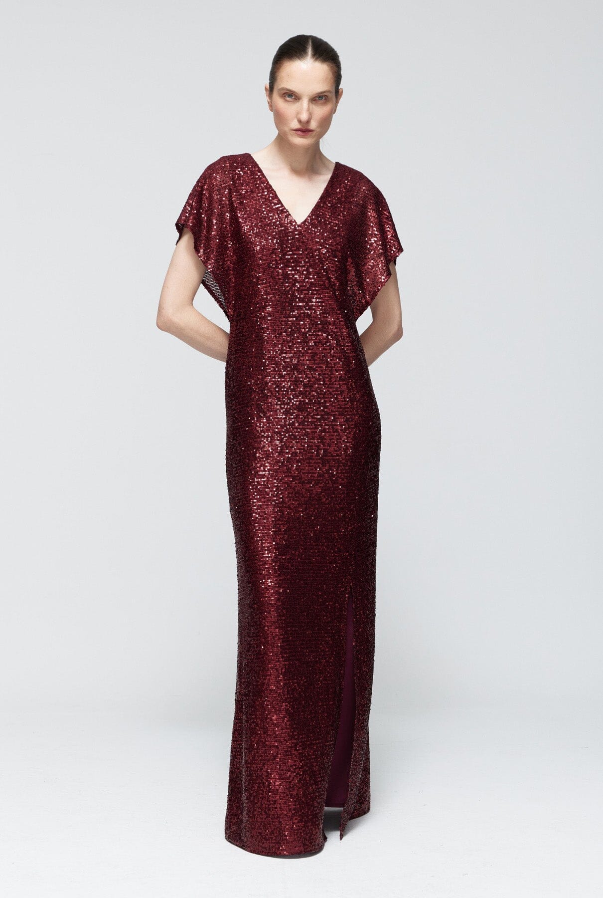 Vestido lentejuelas doble capa burdeos