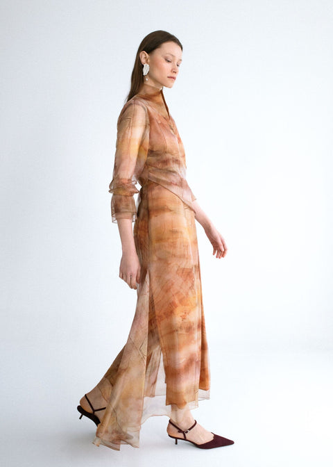 Vestido midi cruzado estampado organza