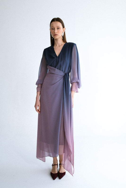 Vestido midi cruzado rose navy