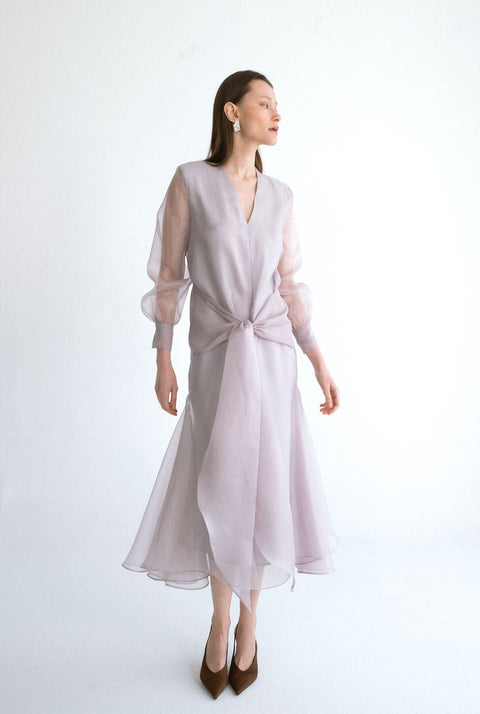 Vestido midi lazada gris