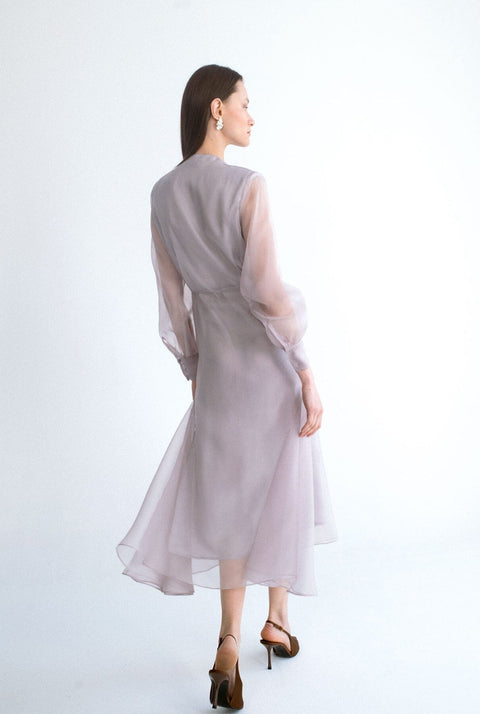 Vestido midi lazada gris